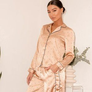 Vero Moda Fanny Beige Polka Dot Satin Two-Piece Pajama Set - XS - Like New